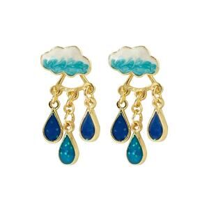 Whimsical Rain Cloud Drop Earrings – Enamel Blue Teardrop Dangle Earrings